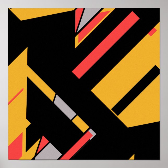 Poster Or noir avec design en diagonale gris-rouge (Devant)