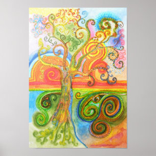 Poster or print with psychedelic colourful tree