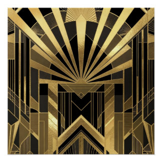 Poster Or Sunburst Architectural Orné Doré & Noir