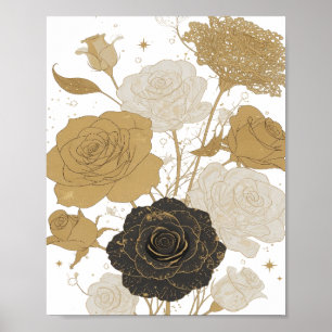 Poster Or vif vibrant ART TEXTUEL 3D ROSES DORÉES