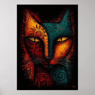 Poster Oracle de chat primal Art abstrait – Expressionnis
