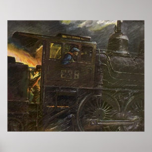 Poster ~ orageux de train de nuit de ~ d'AFFICHE