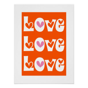 Poster Orang retro LOVE typographie avec coeur rose