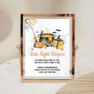 Poster Orange Baby prépare des couches pour la nuit tardi