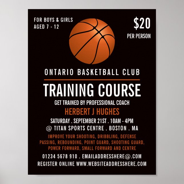 Poster Orange Basketball, Basket-Ball (Devant)