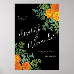 Poster Orange & Black Gothique Peony Rose Floral Mariage