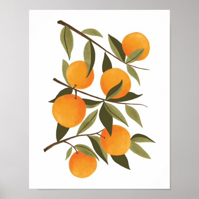 Poster Orange Branche Botanique Agrumes Décor (Devant)