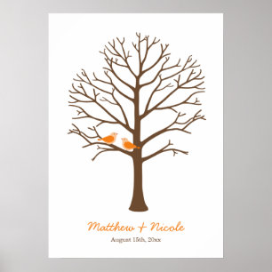 Poster Orange Brown Birds Arbre à empreintes digitales Ma