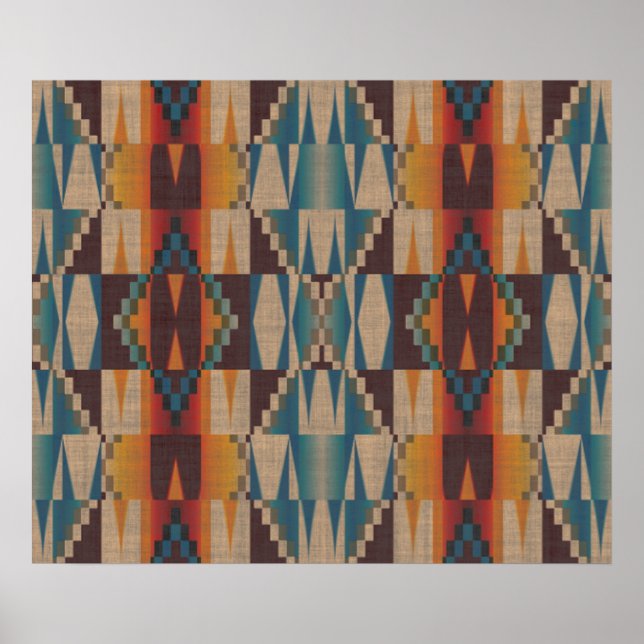 Poster Orange Brown Rouge Turquoise Bleu Ethnic Tribal Mo (Devant)