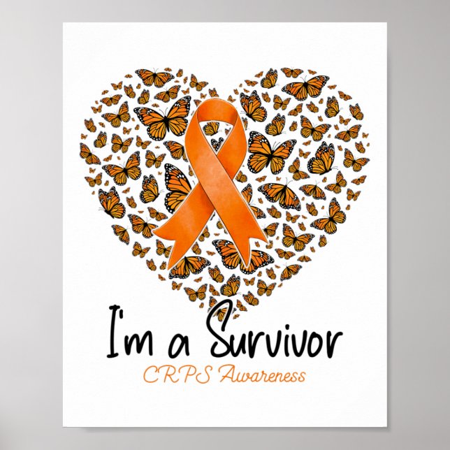 Poster Orange Butterfly Heart Je suis un survivant Crps d (Devant)