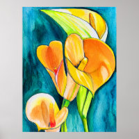 Orange Calla fleurs de laine aquarelle art