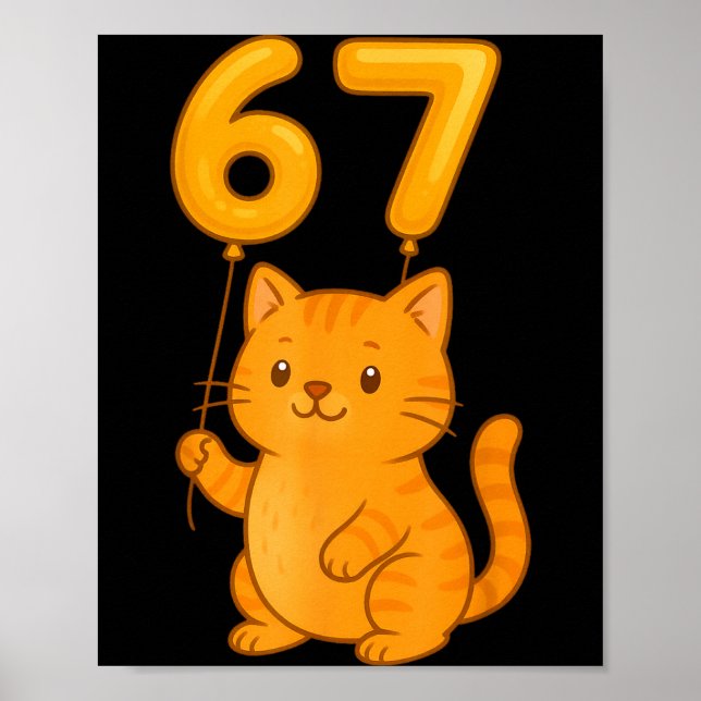 Poster Orange Cat 67 Meme Six Seven Balloon Funny Gen Alp (Devant)