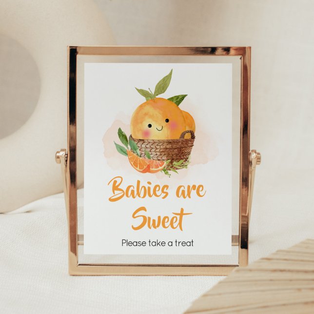 Poster Orange Citrus Little Cutie Les bébés sont doux (Little Cutie Orange Citrus Baby Shower Babies are Sweet Sign)