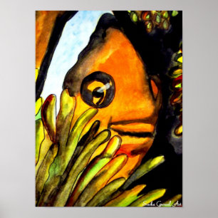Poster Orange Clown Poisson aquarelle peinture d'art orig