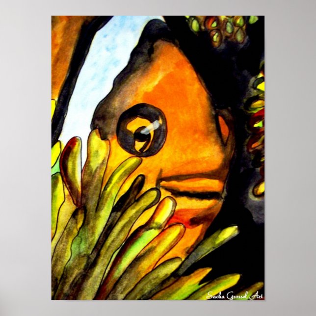 Poster Orange Clown Poisson aquarelle peinture d'art orig (Devant)