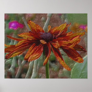 Poster Orange Daisy Pencil Flower Art