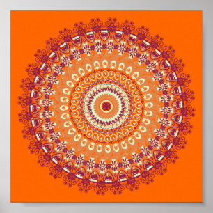 Poster Orange Elegance Mandala Kaleidoscope