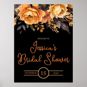 Poster Orange et noir, Halloween, Fête des mariées floral