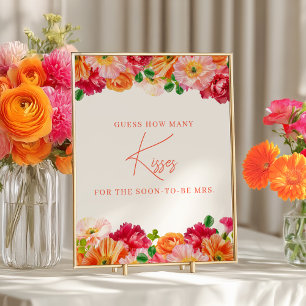 Poster Orange et rose vif Devinez combien de baisers jeu