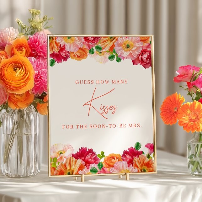 Poster Orange et rose vif Devinez combien de baisers jeu (Créateur téléchargé)