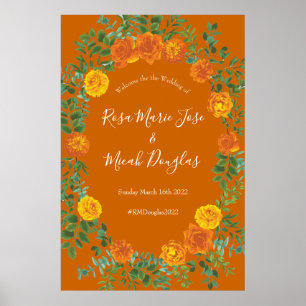 Poster Orange et rouille Chute Peony & Rose Floral Mariag