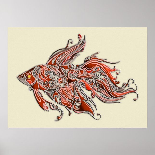 Poster Orange et rouille Tourbillonnant Fantail Goldfish (Devant)