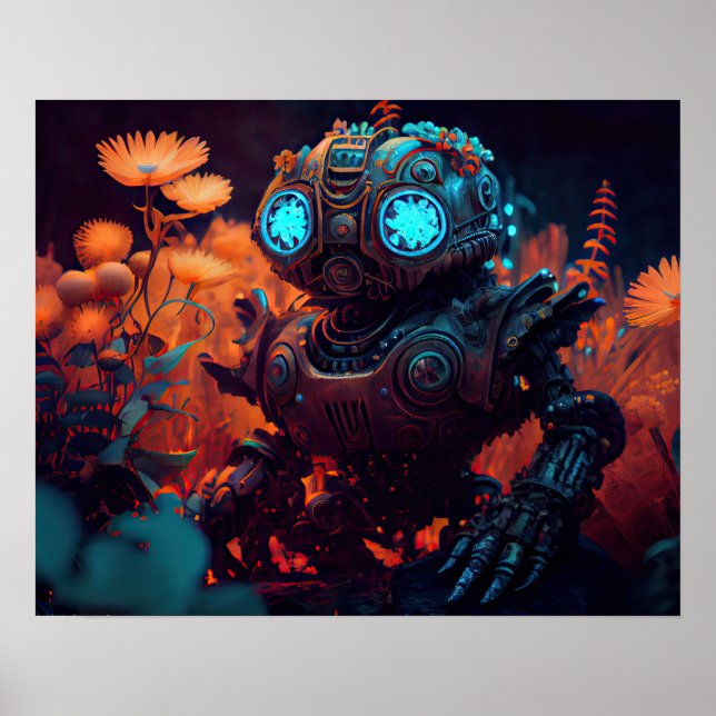 Poster Orange Fleurs Tropic Bot (Devant)