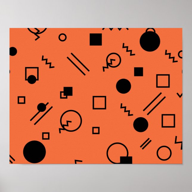 Poster Orange, fun, trendy, geometric Memphis graphic (Devant)