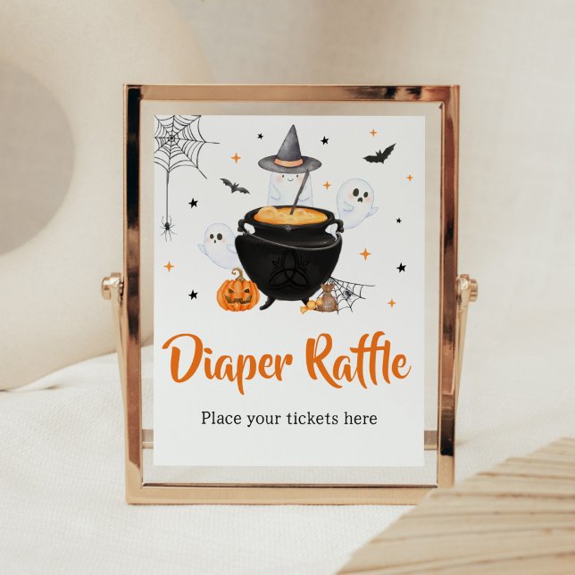 Poster Orange Halloween Baby brasse du pain Raffle (Baby is Brewing Baby Shower Diaper Raffle Sign)