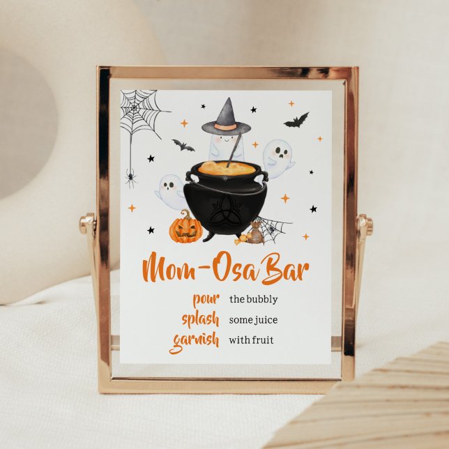 Poster Orange Halloween Baby est en train de brasser Mama (Baby is Brewing Baby Shower Mom Osa Bar Sign)
