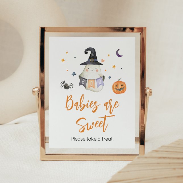 Poster Orange Halloween Ghost Little Boo Baby sont sucrés (Little Boo Baby Shower Babies are Sweet Sign)