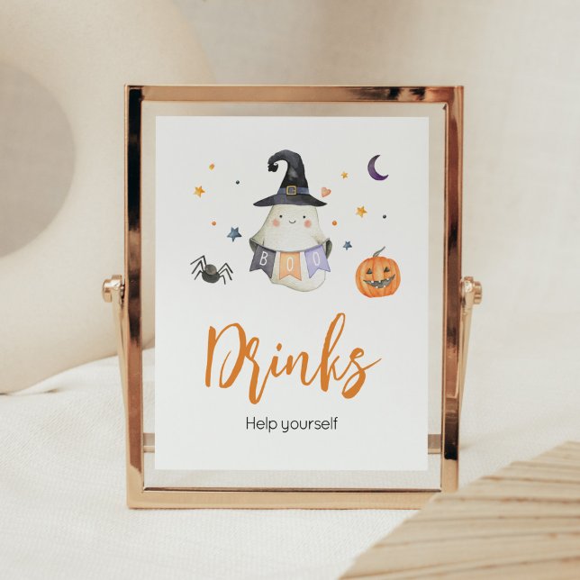 Poster Orange Halloween Little Boo Boo Boo Baby showers B (Little Boo Baby Shower Drinks Sign)