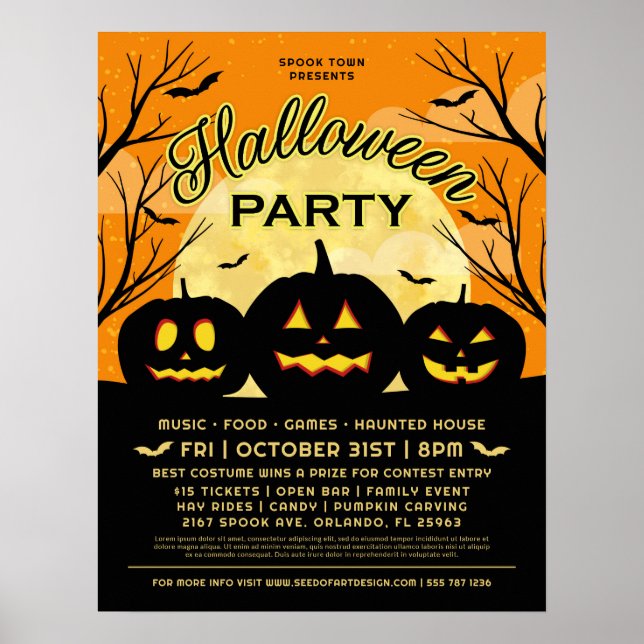 Poster Orange Halloween Party Black Citrouilles événement (Devant)