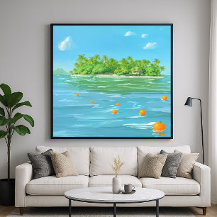 Poster Orange Island - Paysage marin de style peint