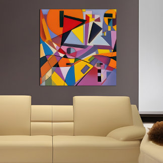 Poster Orange Jaune Multi Moderne Géométrique Abstrait