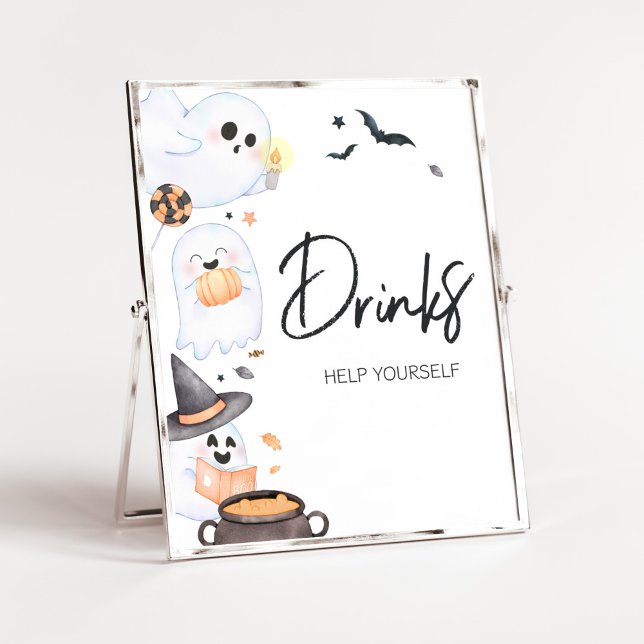 Poster Orange Little Boo Baby shower Halloween Boissons (Orange Little Boo Baby Shower Drinks Sign)