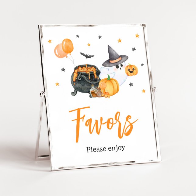 Poster Orange Little Boo Ghost Baby shower Faveurs (Ghost Halloween Baby Shower Favors Sign)