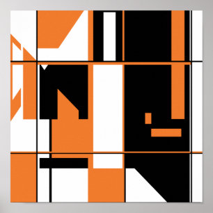 Poster Orange Noir sur Blanc Mosaïque de style géométriqu