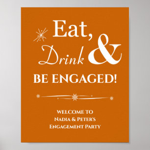 Poster Orange Retro Eat Drink Be Engagé Fiançailles