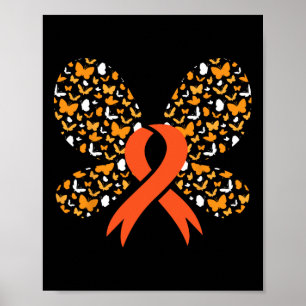 Poster Orange Ruban Papillon Leucémie Sensibilisation Sur