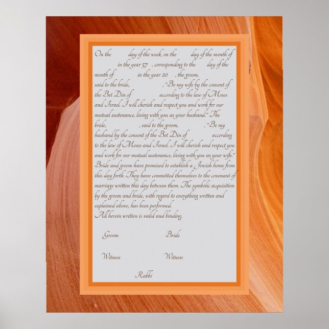 Poster Orange Silk Ketubah Texte de la réforme canadienne (Devant)