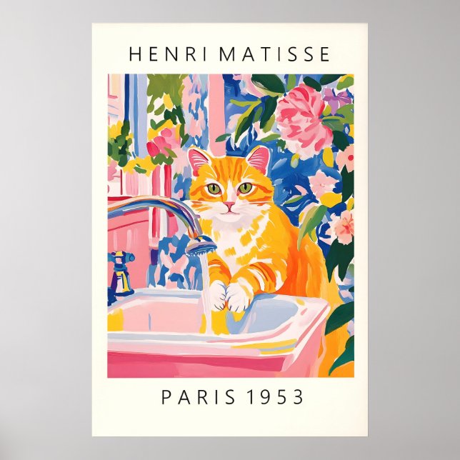 Poster Orange Tabby Cat Art Print Matisse Style Bathroom (Devant)