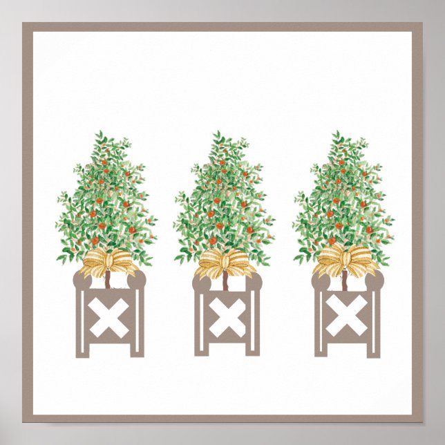 Poster Orange Topiaire Beige Chinoiserie art imprimé (Devant)