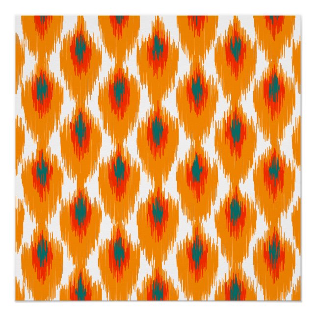 Poster Orange Turquoise Tribal Abstrait Ikat Diamond Moti (Devant)