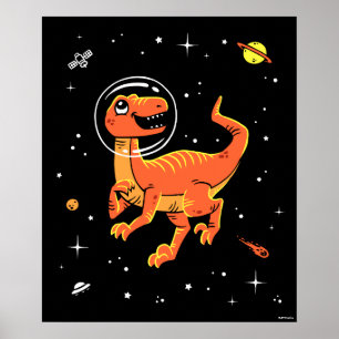 Poster Orange Tyrannosaurus Dinos Dans L'Espace