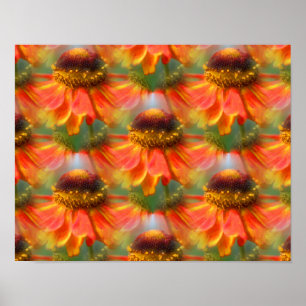 Poster Orange Zinnia Flowers Art Abstrait