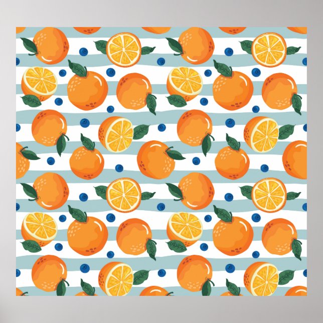 Poster Oranges à rayures arrière - plan, motif d'été. (Devant)