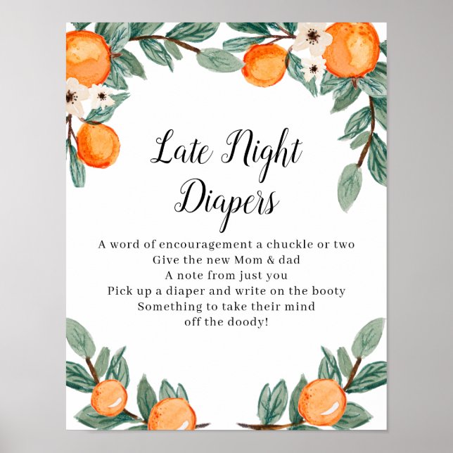 Poster Oranges Baby shower Twin Late Night Diaper Panneau (Devant)