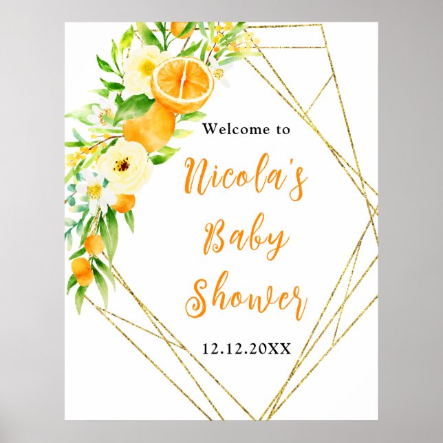 Poster Oranges Citrus Baby Shower Welcome (Devant)