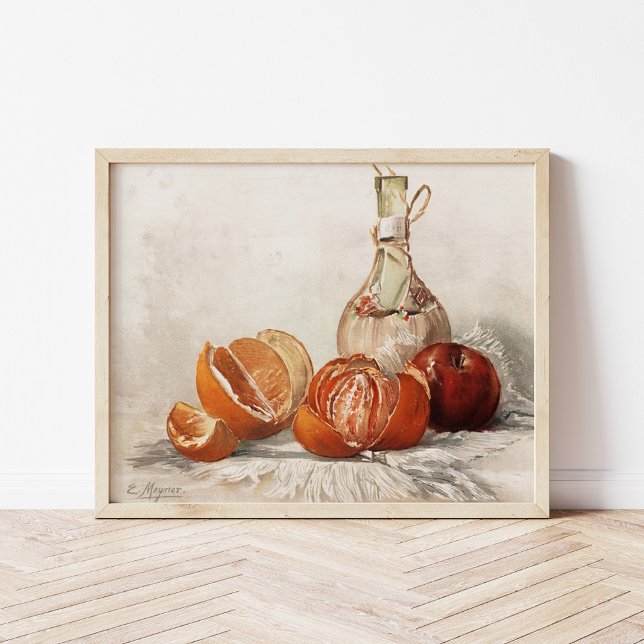Poster Oranges et bouteille de vin | E. Meyner (Créateur téléchargé)